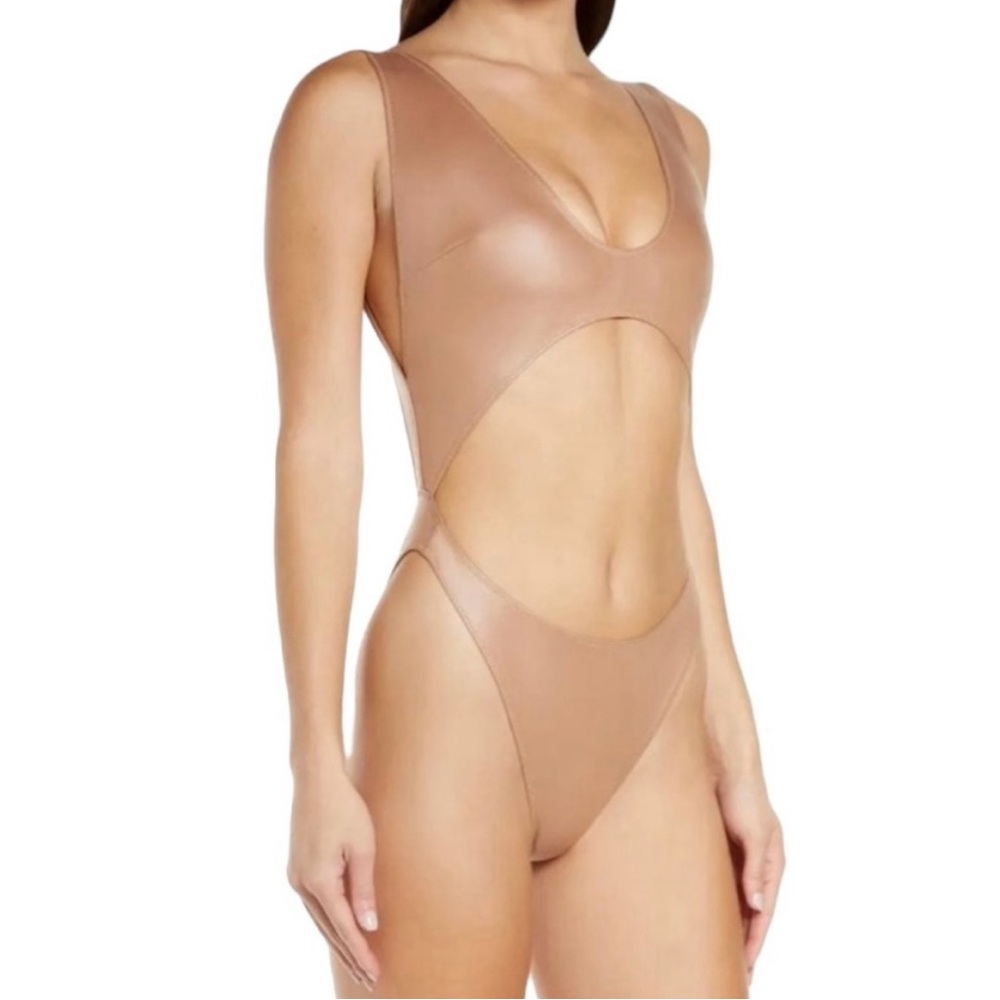 SKIMS leather wet jersey bodysuit NWT